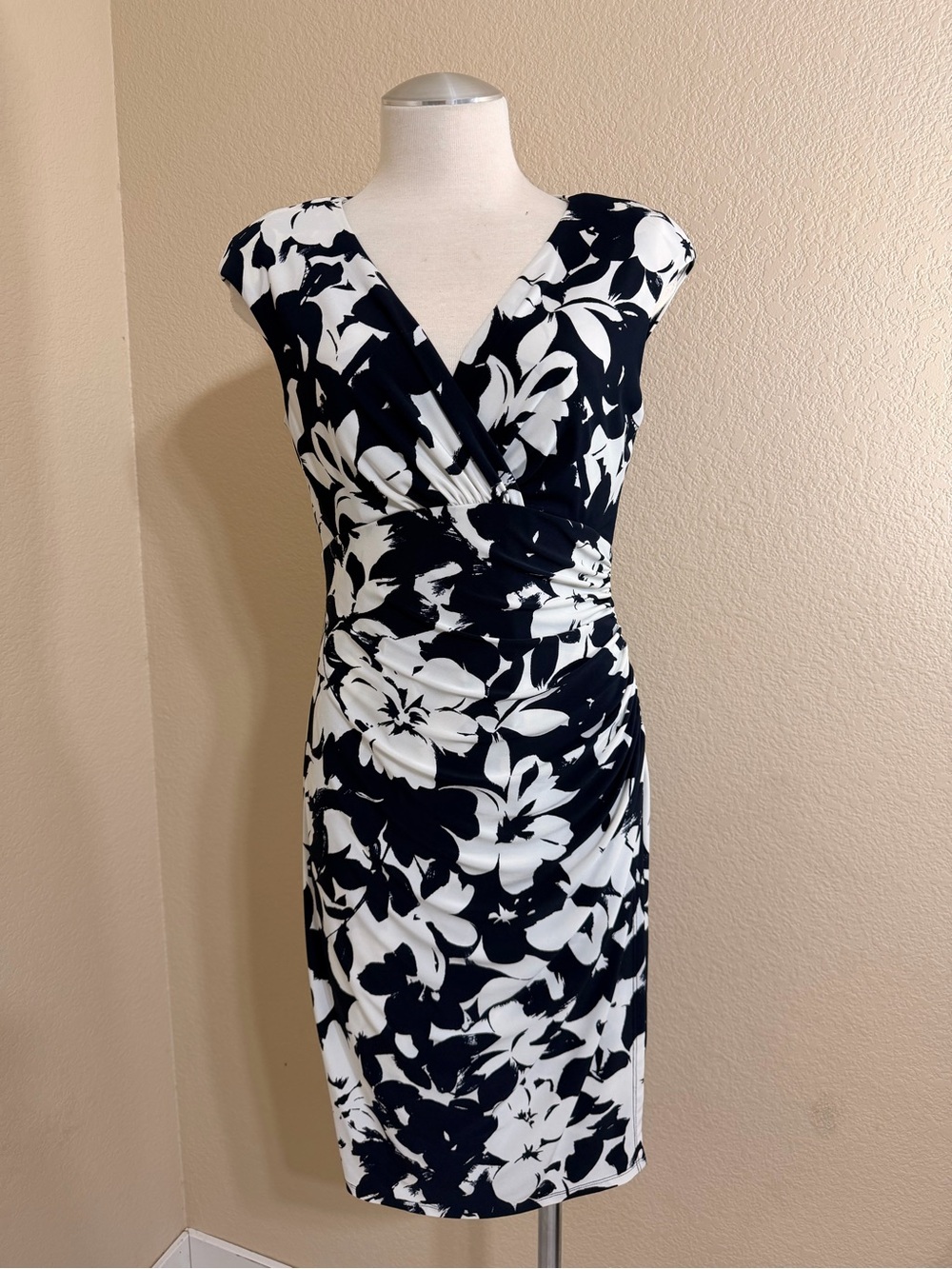 Ralph Lauren green label Black and White Floral Wrap Midi Dress